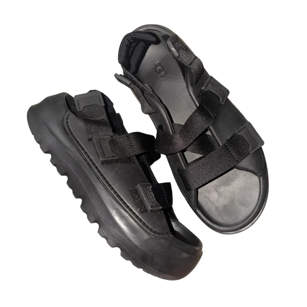 UGG Black Chunky Stratus Platform Sandals